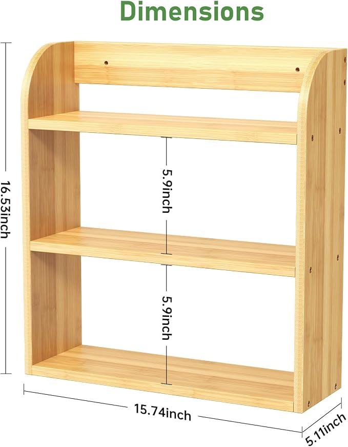 ROMGUAR CRAFT 3 Tier Bamboo Spice Rack, Countertop or Wall Mounting Wood Spice Jars Organizer Shelf for Kitche, Pantry (Natural)