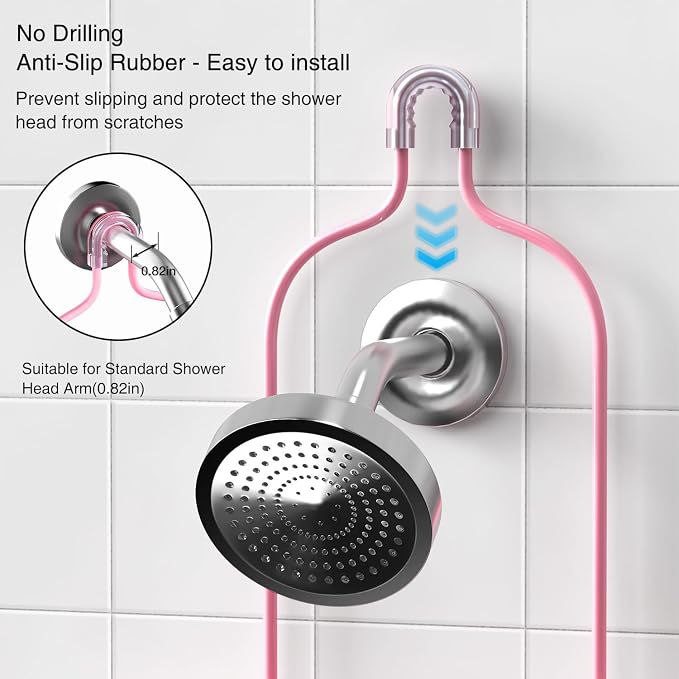 DAOYA Pink 3-Tier Over Head Shower Caddy with Soap Holder & 6 Hooks - Hanging Shower Caddy for Bathroom Organizer