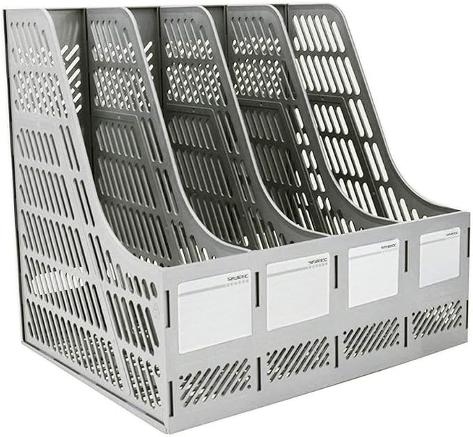 SAYEEC Sturdy Magazine Holder Organizer Desktop 4 Compartment File Holders Frames File Dividers Document Storage Rack Literature Organizer for Office Home School Gray
