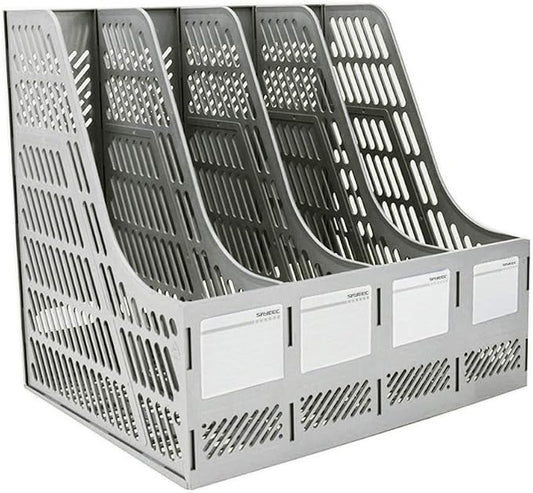 SAYEEC Sturdy Magazine Holder Organizer Desktop 4 Compartment File Holders Frames File Dividers Document Storage Rack Literature Organizer for Office Home School Gray