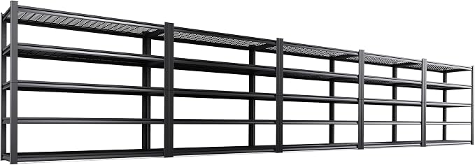 Set of 5 Heavy Duty Garage Shelving 5T Storage Shelves, Adjustable Metal Shelving Unit, Utility Garage Organizer Shelf for Basement, Pantry, Warehouse, Supermarket, 59" W x 19.7" D x 72" H