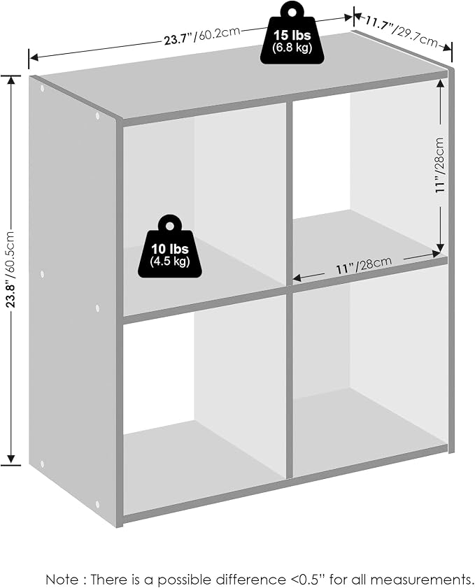 Furinno PELLI Book Shelf, 4-Cube Bookshelf, Cube Storage Organizer Bookcase, 11.7 x 23.7 x 23.8, for Living Room, Bedroom, Home Office, Espresso