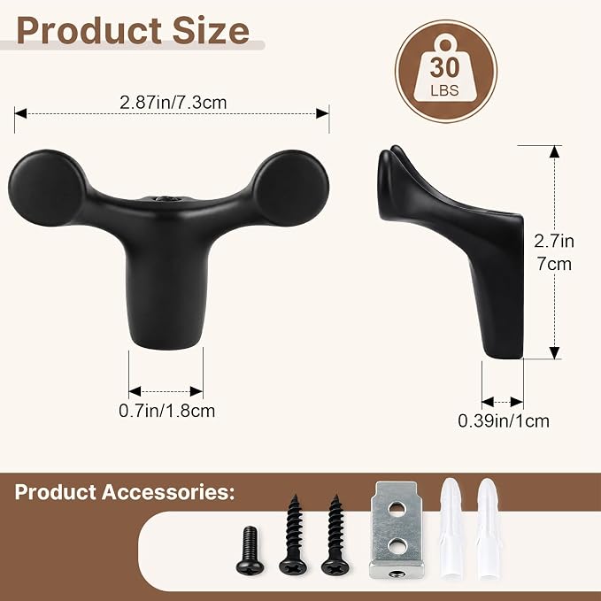 Coat Rack Wall Mount, Decorative Double Hanger Hooks, 4Pcs Balck Hook, Premium Zinc Alloy Y-Shaped/Antler Hook for Towels, Bags, Hats, Cups & Keys, Ideal for Entryway, Bedroom, Bathroom, Kitchen