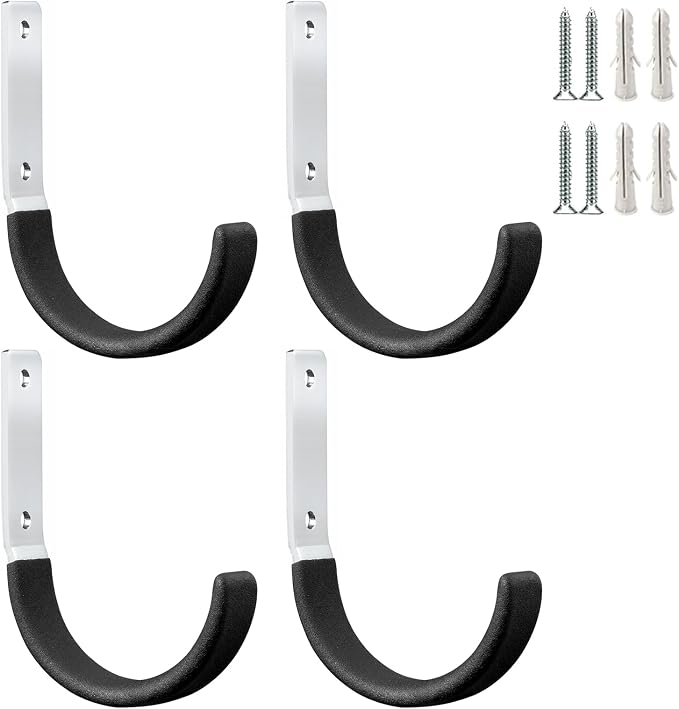 GeeWatom Heavy Duty Steel Garage Hooks,Garage Storage Utility Hooks,Heavy Duty Garage Tool Organizer,Steel Wall Mount Hooks, Hose Hanger, Small Garden U Hooks (Black 4 Pack)