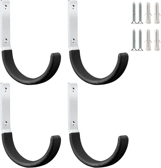 GeeWatom Heavy Duty Steel Garage Hooks,Garage Storage Utility Hooks,Heavy Duty Garage Tool Organizer,Steel Wall Mount Hooks, Hose Hanger, Small Garden U Hooks (Black 4 Pack)