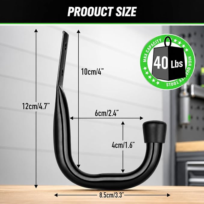24-piece Heavy Duty Garage Storage Hooks, Bike Hooks for Garage Wall, Utility Garage Hooks, Wall Mount J Hook for Hanging, Large Metal Storage Organizer Tool, Extension Cord Hanger