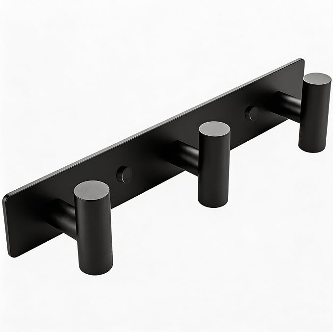 Matte Black Coat Rack Wall Mount - 3 Hooks, Heavy Duty Stainless Steel Wall Hooks for Towels, Coats, Robes, Bags, Hats, Keys, Wall Coat Hanger for Bathroom, Entryway, Kitchen, Hotel, Bedroom, Office