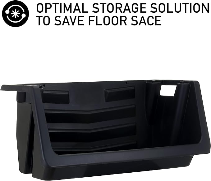 Mighty Tuff Heavy Duty Nesting Stack Bins, Pack of 3, Extra-Large Handles, Wide Front Opening, Interlocking, Stack Vertically, Holds Up to 100 Pounds, Black