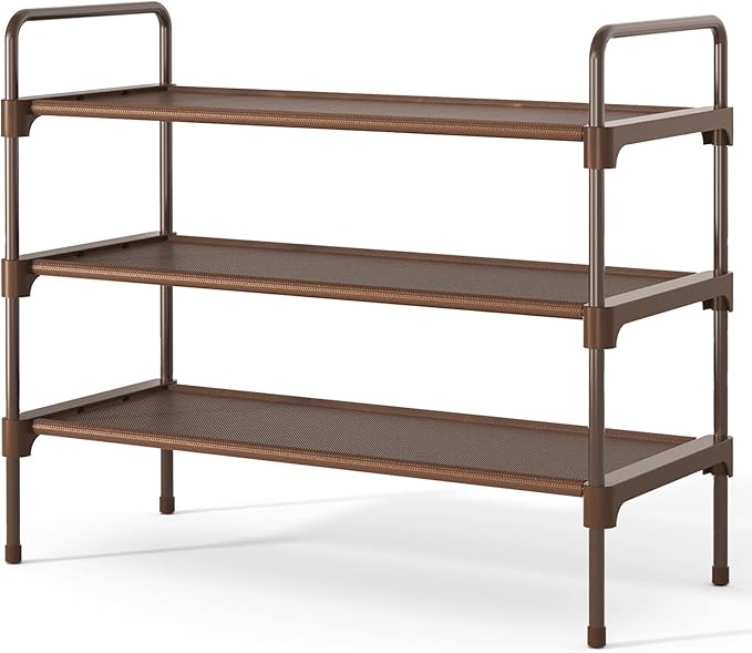 Kitsure Shoe Rack for Closet, Shoe Storage, 27.6" Wide - 3 Tiers, Brown | Shoe Organizer for Closet, Entryway, Living Room, Space-Saving Shoe Shelf, Sturdy Zapateras Organizer