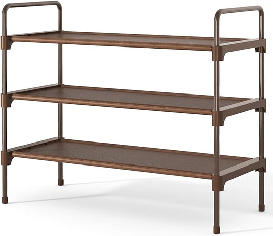 Kitsure Shoe Rack for Closet, Shoe Storage, 27.6" Wide - 3 Tiers, Brown | Shoe Organizer for Closet, Entryway, Living Room, Space-Saving Shoe Shelf, Sturdy Zapateras Organizer