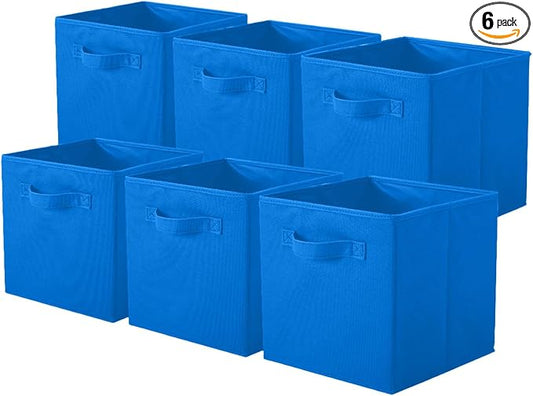 PowerKing Collapsible Storage Cubes, Farbic Storage Bins, Royal Blue, 6Pack | Sturdy, Lightweight, Easy Pull Handle, Closet & Shelf Organizer, Clothes and Toys Storage, 10.5'' x 11'' x 10.5''
