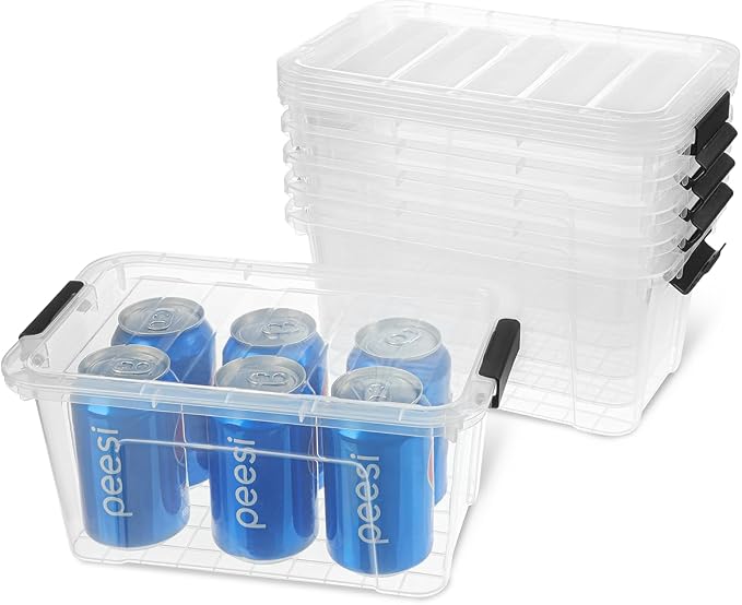 EOENVIVS Plastic Storage Bins with Lids 6 Pack, 7 Quart Storage Containers With Black Buckle Latch, Stackable Storage Organizers for Home Pantry Office Classroom Organization, Clear