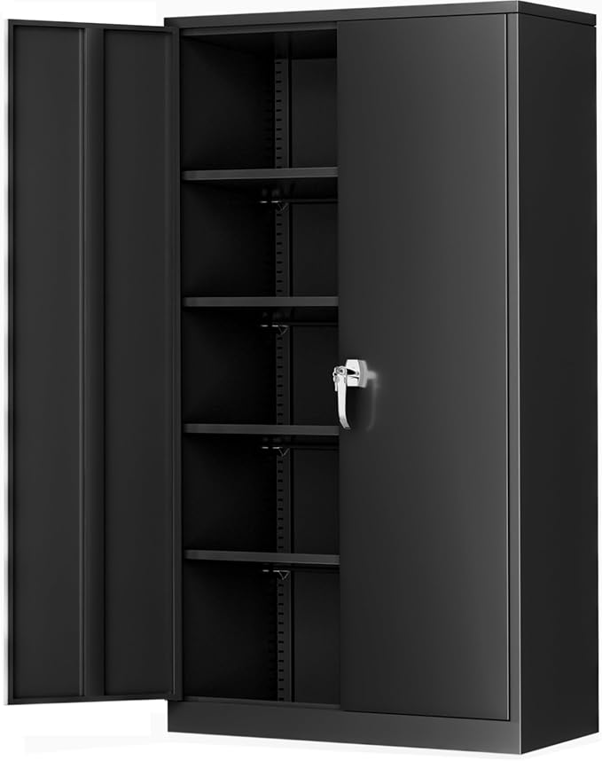 Greenvelly Metal Garage Storage Cabinet, 72” Lockable Storage Cabinet with Adjustable Shelves, Steel Tool Cabinets, Black Metal File Cabinet for Home Office, Garage, School, Classroom(36" W x 18" D)