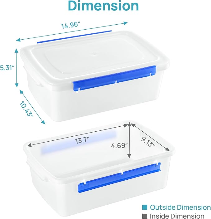Vtopmart 2 Pcs Pizza Dough Proofing Box with Lids and Latches for 4-6 Balls | BPA Free Food Grade Container, Airtight Snap-on Lids, Stackable & Durable, Versatile Storage for Cookie Buns, Dishwasher-safe