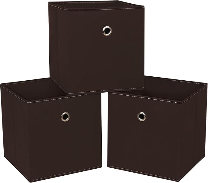 Foldable Storage Cubes Bins ,11 Inch Cloth Storage Cube Fabric Storage Box Cubes Organizer Baskets with Dual Handles for Home Organizer Set of 3 (Brown)