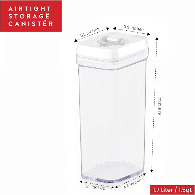 DWËLLZA KITCHEN Airtight Food Storage Containers with White Lids 1.7L - 4 Pc Air Tight Pantry Storage Containers Clear Kitchen Organization and Storage Set BPA-Free - Keeps your Food Fresh & Dry