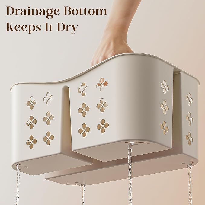 Portable Shower Caddy with Handle, Large Capacity Shower Basket Organizer, Quick-Drain Bathroom Storage Tote, Durable Plastic Shower Organizer for College Dorm, Beach, Gym, Travel Essentials, Beige