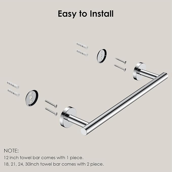 FORIOUS Towel Bar 12" Towel Racks for Bathroom Wall Mounted Chrome | Total Length 14 Inch, Rustproof, Stainless Steel Towel Holder, Wall Mounted for Bathroom Bedroom, Heavy Duty, Space Saving