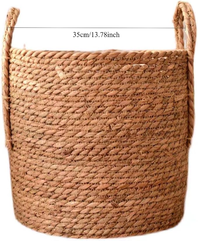 Handmade Rattan Woven Flowerpot Straw Woven Storage Basket Plant Holder Flower Pot Planter Balcony Home Decoration(13.78''X11.81''X13.78'')
