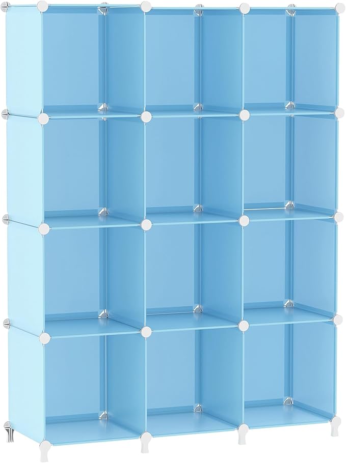 AWTATOS 12 Cube Storage Organizer, Closet Organizers Storage Shelves, Blue | Portable Closet Organizers, DIY Stackable Storage Cubes Shelves Bookshelf, Plastic Clothes Shelving for Home, Bedroom