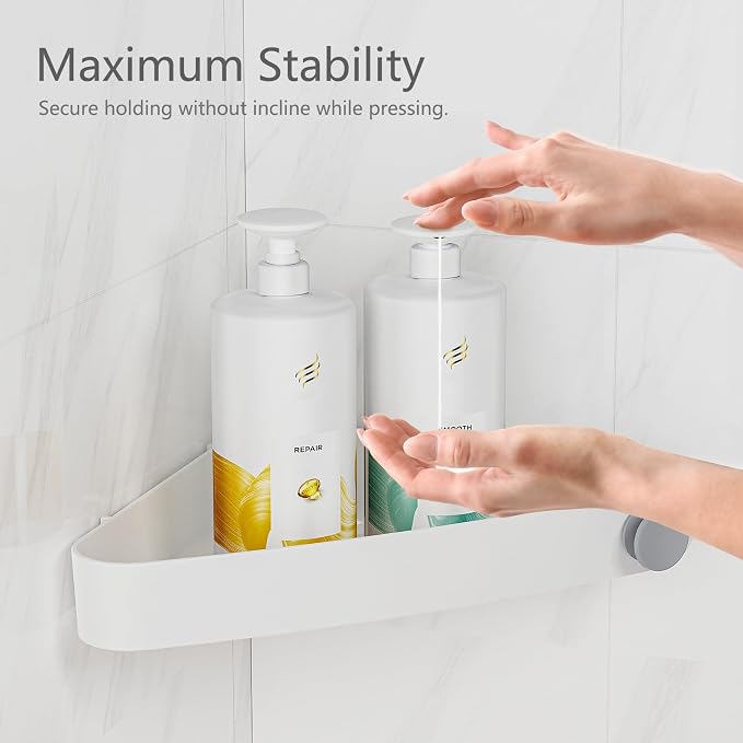 Sotfamily Plastic Shower Caddy Corner (for 90° Only), 2 Pack, White | Adhesive Corner Shower Shelves for Bathroom Organizers and Storage, Bathroom Decor