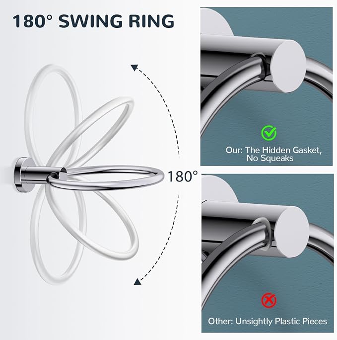 FORIOUS Bathroom Accessories, 5-Piece Bathroom Hardware Set - 24" Towel Bar | Chrome | Towel Hooks, Towel Racks for Bathroom, Toilet Paper Holder With Shelf & Towel Ring | SUS304 Stainless Steel