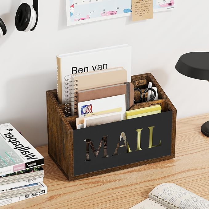 YINMIT Mail Organizer Countertop, Mail Holder with 3 Compartments, Mail Holder Sorter for Desk, Mail Organizer Wall Mounted, Countertop Desk Office Accessories Organizer for File Paper Folder