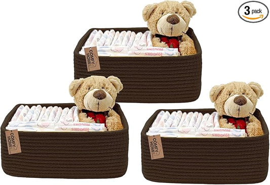 COMFY-HOMI 13" x 8.5" x 5.1" Storage Baskets for Organizing | Cotton Rope Woven Basket | Toy Storage Bin Box | Basket for Shelves, Closet Organizer Bin, Decorative Closet Shelf, 3 Pack