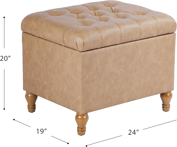 Spatial Order 24" Button Tufted Storage Ottoman - Sand Faux Leather