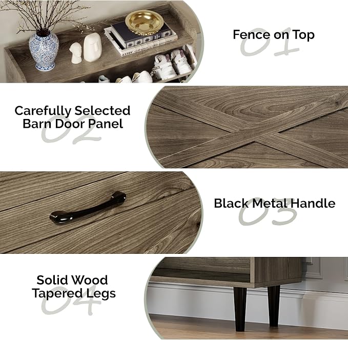 VINGLI Shoe Storage Cabinet for Entryway with 2 Flip Drawers, Ultra Slim Freestanding Entryway Shoe Organizer with Wood Tapered Legs,Hidden Closed Shoe Rack,31.6" W * 9.4" D * 39.4" H, Grey Oak