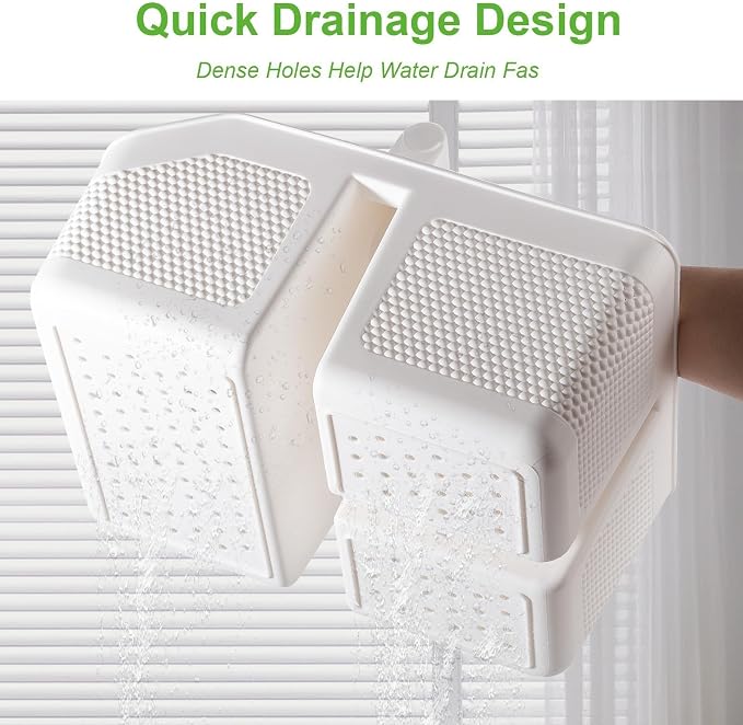 Plastic Shower Caddy Portable Shower Basket with Bamboo Handle, White | Cleaning Caddy Organizer Storage Tote for Bathroom, College Dorm Essentials, Bath Toy Storage