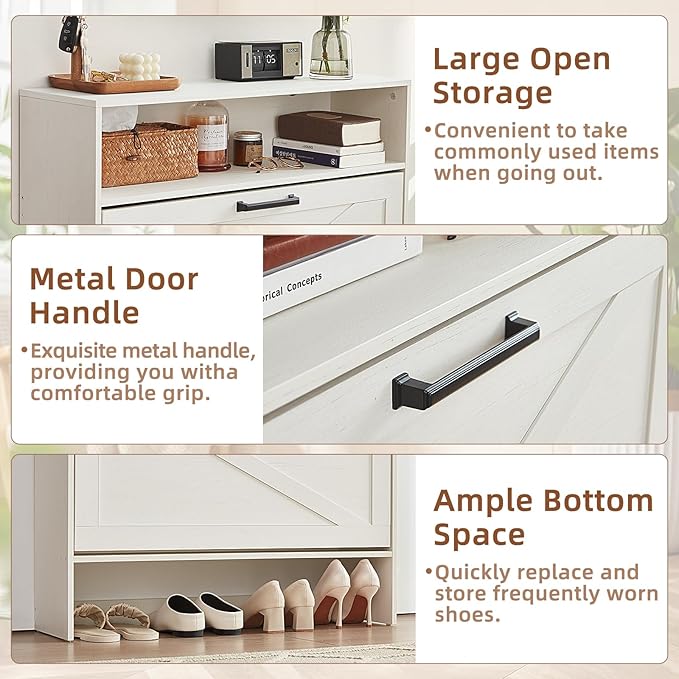 RWYHG Shoe Cabinet Storage for Entryway with 2 Flip Drawers | Open Storage Layer Rack Narrow Organizer Slim Hidden Wood Shoe Cabinet Furniture