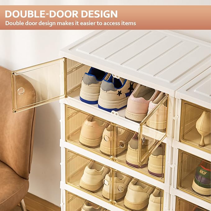 SYNCVIBE Collapsible Shoe Rack Organizer 9 Tiers-36 Pairs Foldable Shoe Cabinet with Doors, Large Plastic Folding Shoe Cabinet, Easy Assembly Shoe Shelves Organizer for Entryway, Living Room