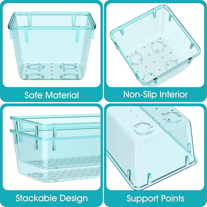 StorMiracle 13 PCS Clear Plastic Drawer Organizers Set, 4 Size Desk Drawer Organizer Trays for Makeup, Jewelry, Kitchen Utensils, Gadgets and Office Accessories, Sea Blue