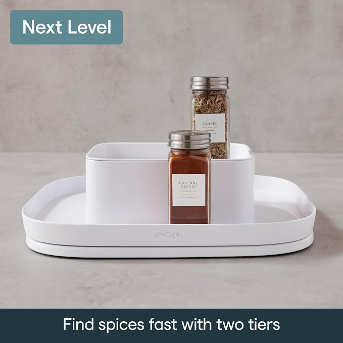 YouCopia MagicTrack Spice Turntable, 2-Tier Rectangle Lazy Susan Organizer