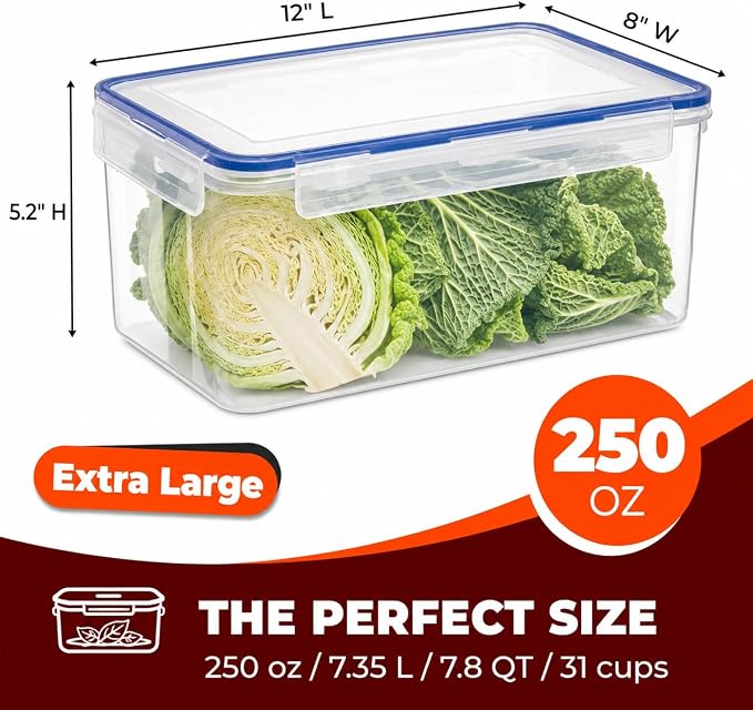 Tribello 250 oz Extra Large Airtight Food Storage Containers with SnapTight Lids – Clear, Stackable, BPA-Free Meal Prep Containers for Kitchen, Freezer & Pantry Storage