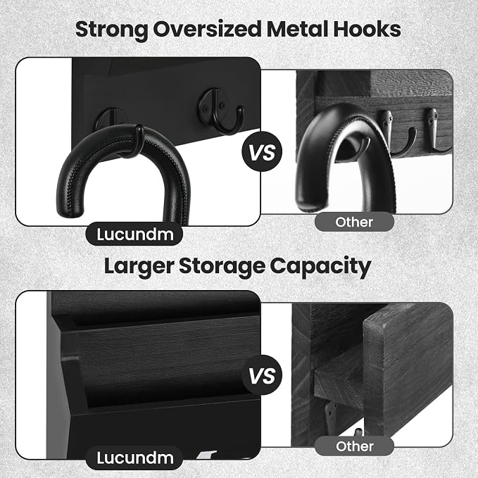 Mail and Key Holder, Wall Key Holder with 2 Mail Organizer Slot and 3 Hooks | Decorative 8.86" x 11.42" Mail Holder, Real Paulownia Wood with Keyhole Brackets, Hardware and Instructions