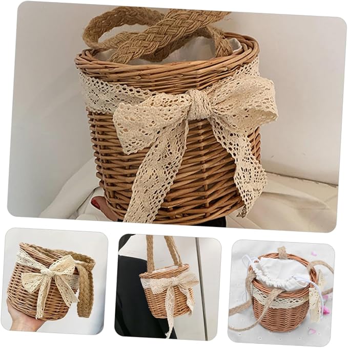 PRETYZOOM Woven Storage Basket Decorative Weaving Rustic Hand-woven Flower Basket for Weddings Picnics and Home Organization Lightweight and Multi-functional Design