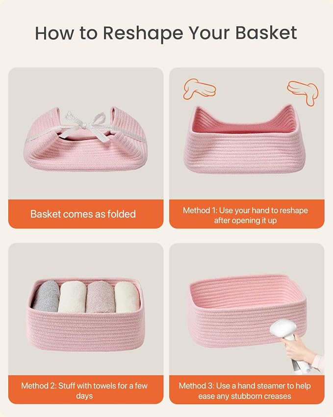 KALLAX Small Woven Storage Basket for Organizing, 12 x 8 x 4.5 inch, 3 Pack | Shelf baskets for closet organization, toy storage and home decor, Perfect as empty gift baskets for holidays, Light Pink