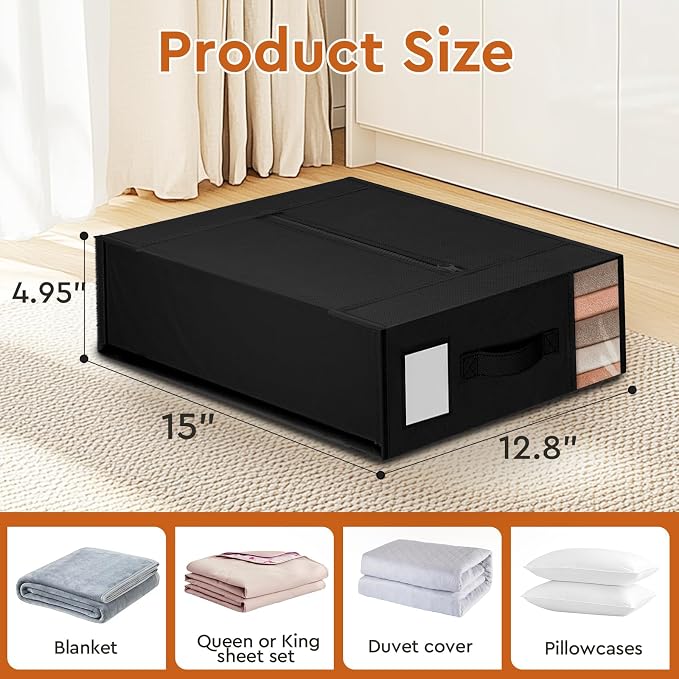 StorageTastic Bed Sheet Closet Organizers and Storage Under Bed Storage | Foldable Storage Containers with Window and Label,Storage and Organization for Bedding Sheets,Duvet Covers,Blankets,2 Pack