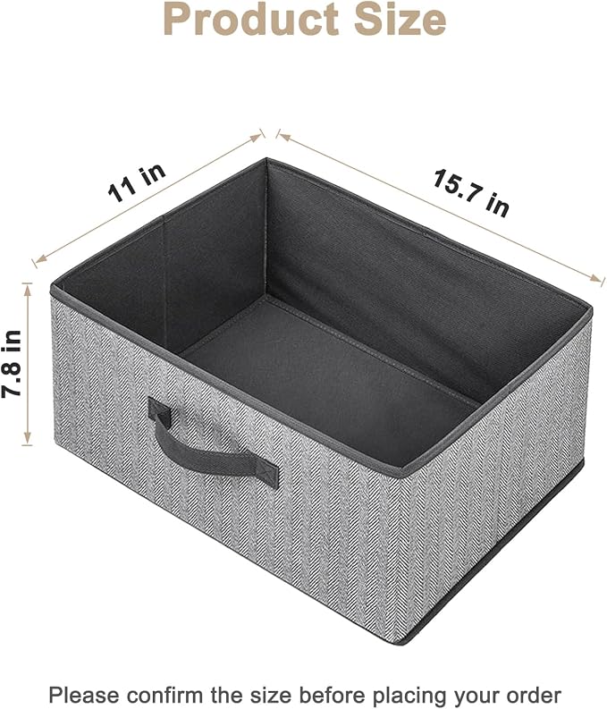 Storage Baskets, 15.7 Inch Woven Fabric Bins, Storage Cubes with Reinforced Handles, Organizer Bins for Closet Shelves, Foldable, for Toys, Clothes (4PCS/Grey-15.7*11*7.8inch)