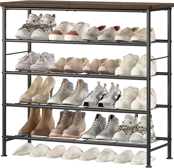 SUOERNUO 5 Tier Shoe Rack Organizer for Closet Shoe Storage for Entryway | Free Standing with MDF Top Board,Sturdy Metal Frame,Ideal for Living Room,Hallway Black