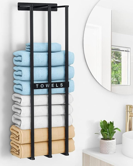 Bethom Towel Racks for Bathroom, Towel Storage Holder Space Saving, Black | 30 Inch Towel Rack for Rolled Towels, Modern Minimalist Style, Rust-Proof, Perfect for narrow shower wall & compact bathrooms