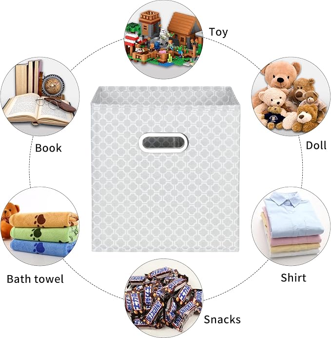 Fabric Cloth Storage Bins,Fabric Cube Organizer with Dual Handles Foldable Cube Storage Baskets for Home Bedroom Storage,Set of 3,（Light Grey）