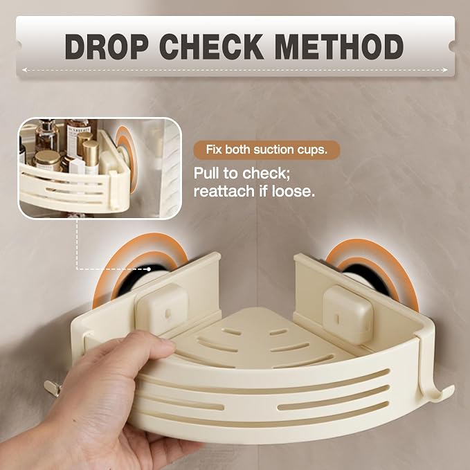 Conworld Corner Shower Caddy Suction Cups, No-Drilling Corner Shower Shelf | 1. No Drilling, No Wall Damage 2. Aluminum, Rustproof 3.Suitable for Ceramic Tiles and Glass Walls