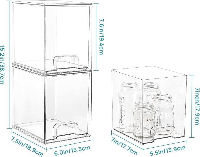Vtopmart Clear Stackable Storage Drawers, 4 Pack Tall Plastic Organizers | Clear Pull-Out Drawers, Stackable Design for Skincare, Cosmetics, Beauty Supplies, Vanity, Bathroom, Cabinet and Countertop