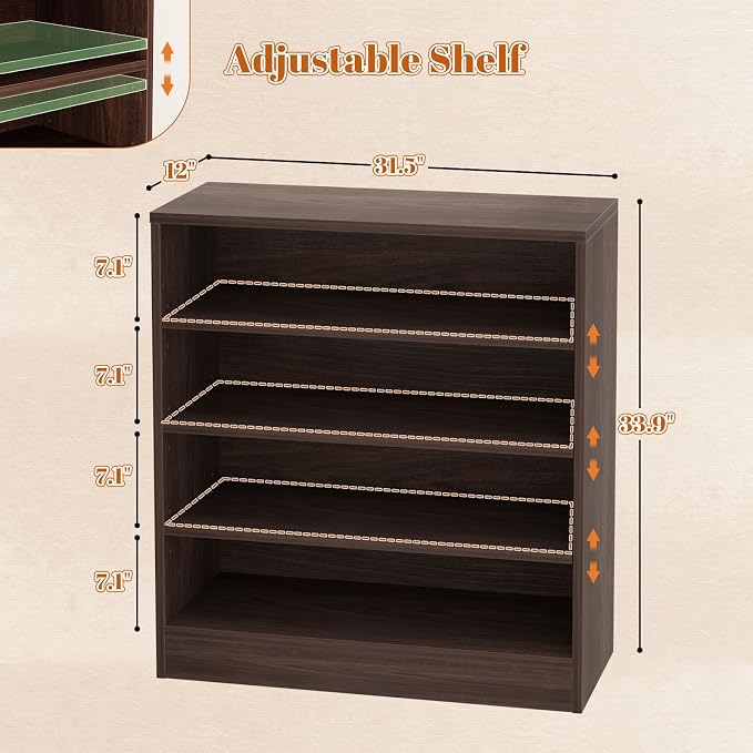 Shoe Cabinet, 5-Tier Modern Wood Shoe Storage, Dark Walnut | Organizer with 3 Adjustable Shelves for Entryway, Multi-Purpose Display Shelf & Storage Cabinet for Living Room, Bedroom