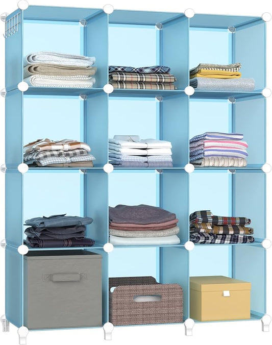 HOMIDEC Closet Organizers and Storage, 12 Cube Storage Organizer, Blue | Portable Closet Shelves Clothing Storage Closet Organization for Kids, Closet, Bedroom, Bathroom, Office