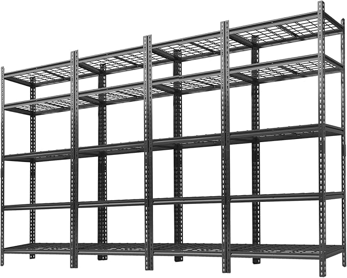 Garvee 5 Tier Metal Storage Shelving Unit 36" W Garage Shelving 4 Pack | Heavy Duty Garage Shelving 2200 LBS Storage Shelves for Garage Kitchen Pantry Warehouse Basement 36" W × 16" D × 72" H