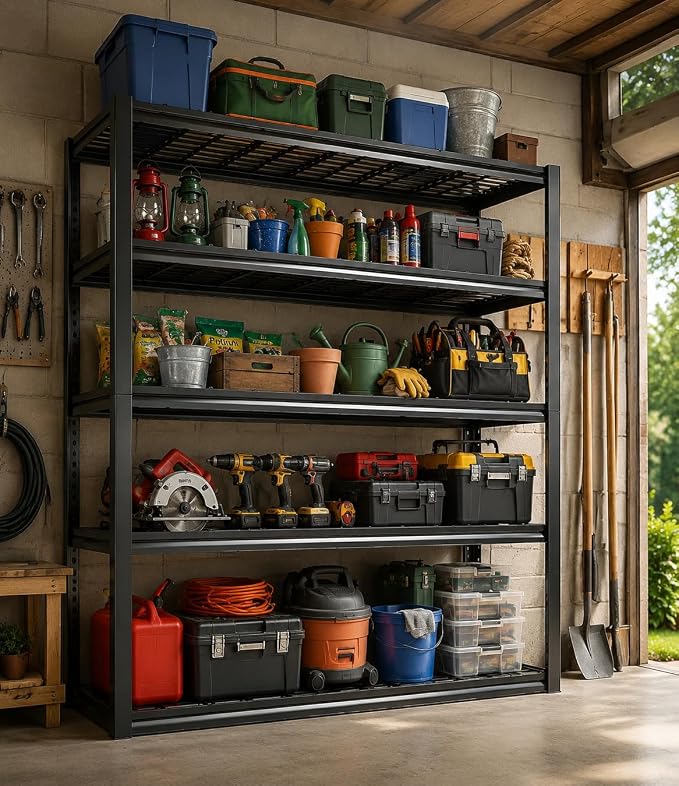 PRESTELION Garage Shelving 3000LBS Garage Storage Shelves 5-Tier Heavy Duty Shelf Adjustable Metal Shelving Units for Basement, Commercial, Warehouse, Industrial, 72" H×35.4" W×15.7" D, Black